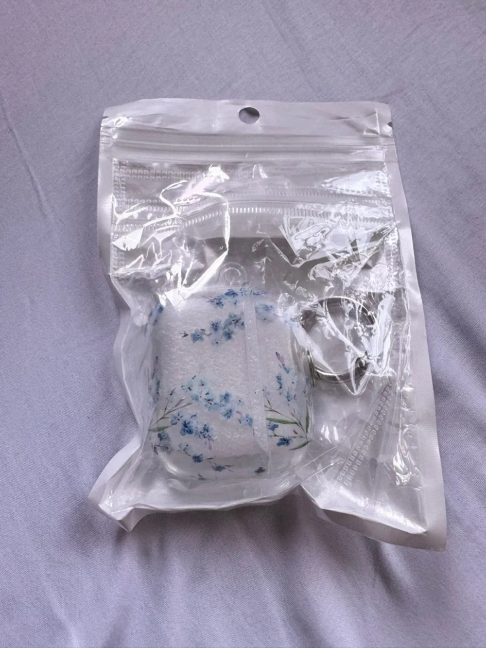 Cute Clear AirPods Case with Blue Floral Design and Keychain